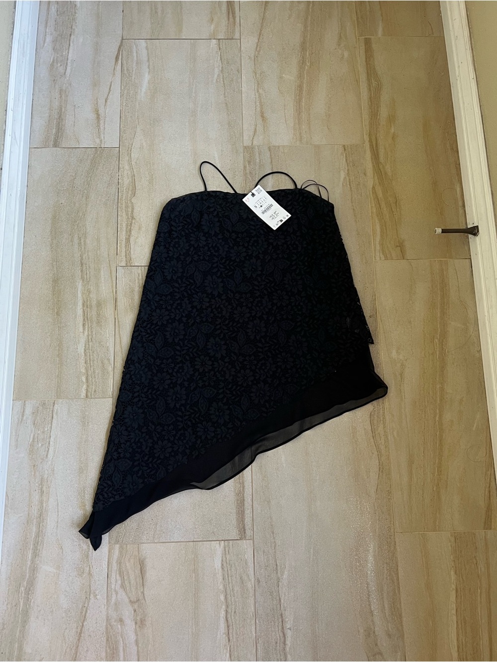 Zara Black Lace Trim Spaghetti-Strap Top - Picture 1 of 3